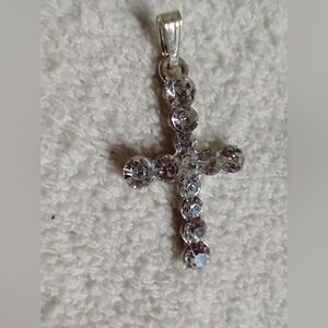 Silvertone crystal cross pendant christian catholic religious